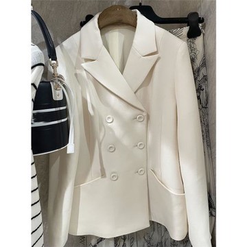 高端輕奢名媛秋季新款三粒扣收腰顯瘦重磅絲羊毛西裝純色小外套女