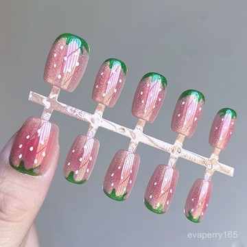 ✦限時瘋搶✦草莓穿戴貓眼短款甲片可愛美甲成品指甲高級新款可拆卸顯白貼片