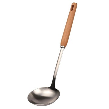 御廚系 櫸木柄304不鏽鋼加厚加寬湯勺 廚房用具 盛湯/舀粥好助手  34.9 x 9.2cm  銀色  156g  1個