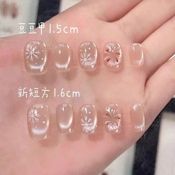 ✨台灣出貨✨【煙花雪夜】設計款純手工穿戴甲美甲貼片貓眼爆閃手繪煙花雪花款