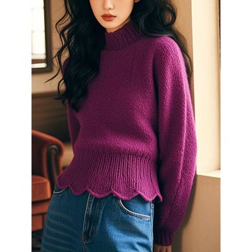 時尚高級感絕美紫色半高領長袖毛衣針織衫女秋冬款洋氣慵懶風小衫