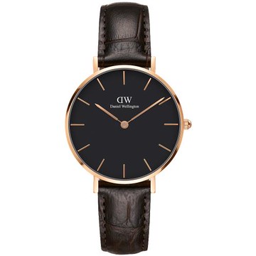 DW Daniel Wellington 經典約克黑棕色壓紋皮帶腕錶-金框/32mm(DW00100170)