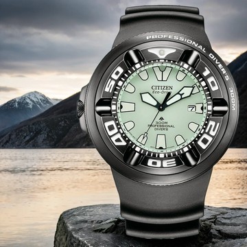 CITIZEN 星辰 PROMASTER 限量 光動能300米潛水手錶-黑x夜光/48.2mm BJ8055-04X