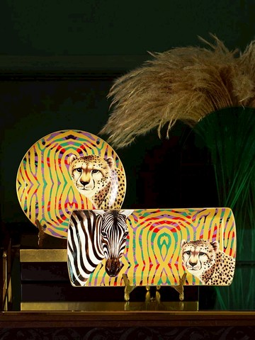 費靈家居骨瓷豹子圖案時尚輕奢圓形長形冷餐盤淺盤裝飾擺盤蛋糕盤