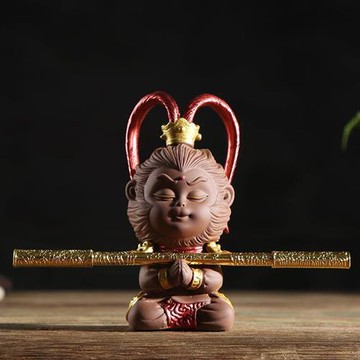 【米蘭精品】現貨+預購 茶寵茶具禪意手工茶具擺件汽車內飾居家擺件-紫砂陶手繪齊天大聖茶具配件2款74ml5