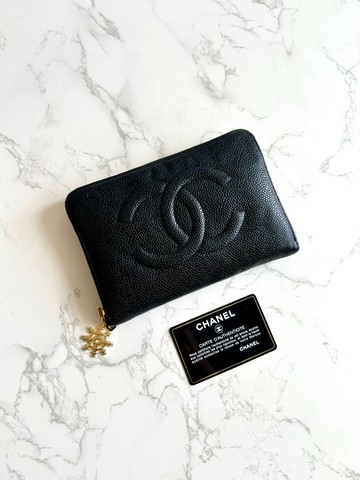 絕版中古包 Chanel 黑色魚子醬長夾 錢包 皮夾 手機包 二手古董包