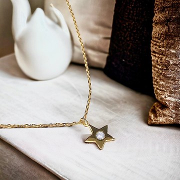 DoriAN閃耀金星星鑲鑽925純銀18K金項鍊 附純銀保證卡禮物包裝