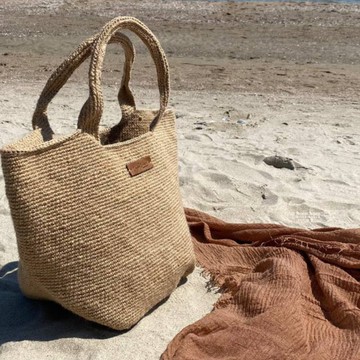 鉤針編織托特包, 鉤針編織黃麻包, 鉤針編織肩背黃麻包, 可重複使用環保袋