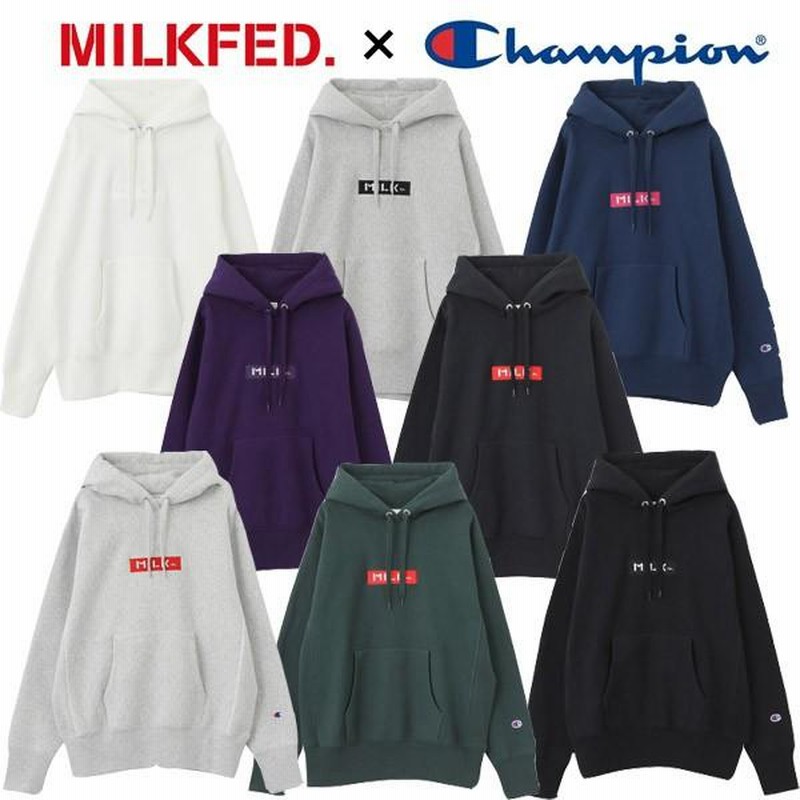 パーカー スウェット チャンピオン ミルクフェド MILKFED x CHAMPION SWEAT HOODIE レディース 黒 秋冬 ブランド ロゴ MILKFED. パーカー MILKFED.xCHAMPION SWEAT HOODIE レディース