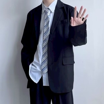 輕熟休閑風西裝外套男 免燙黑色西裝男士  潮流春秋新款帥氣商務小西服外套男女 寬松百搭個性西裝外套男 純色外套男M-5X