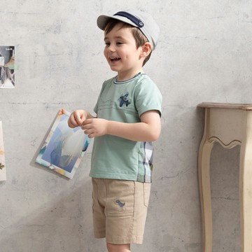 PIPPY恐龍刺繡休閒短褲 卡其