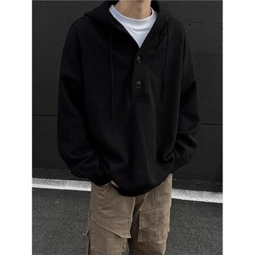 灰色美式復古連帽毛衣男款秋冬季慵懶風cleanfit高級感針織衫外套