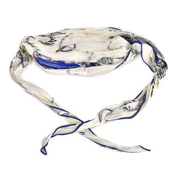 BURBERRY 巴寶莉  鎖鍊圖案皺褶絲巾 95 x 22cm-米白/騎士藍