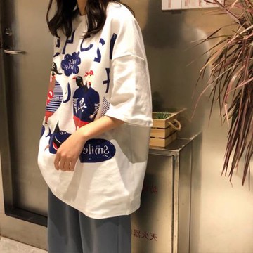 商場專柜短袖T恤女夏2023新款韓版寬松BF原宿風學生ins超火上衣