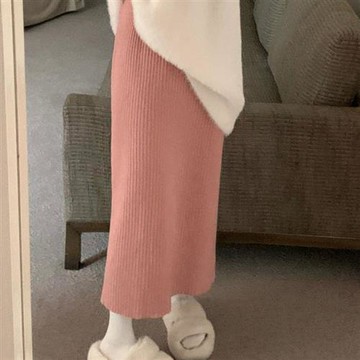 【米蘭精品】半身裙針織長裙-加厚素色百搭直筒女裙子4色74ik79