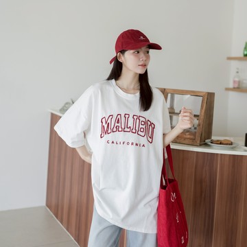 MALIBU立體毛線刺繡寬鬆圓領短袖上衣 SY990522【現貨】