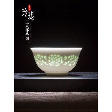 景德鎮單個雕刻鏤空玲瓏功夫茶杯陶瓷品茗杯家用主人杯單杯茶盞具