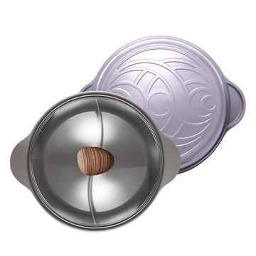 陶瓷鑄造28公分鴛鴦鍋含玻璃蓋-紫(IH爐適用/不挑爐具)