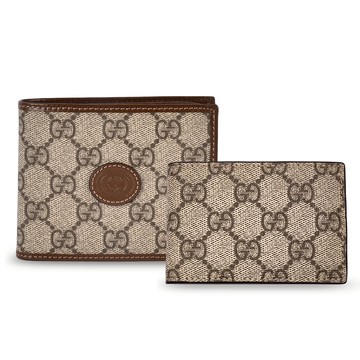 GUCCI橢圓皮革標雙G緹花紋多卡短夾(附獨立卡夾)(烏木棕)342172-1｜GoBrand購名牌