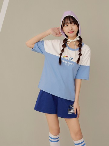 KITTY 運動會．配色拼接游泳印花短TEE