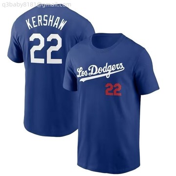 美職棒 洛杉磯道奇隊22# Kershaw 克莱顿·克萧 棒球聯盟 Dodgers MLB潮牌印花純棉大尺碼寬鬆t恤