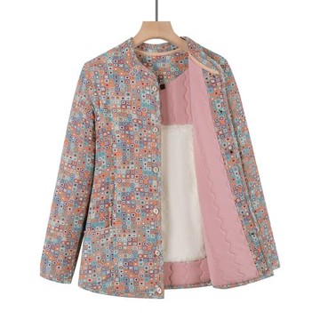 中老年女士駝絨棉服2024秋冬季圓領保暖加絨外套新款媽媽寬松棉衣