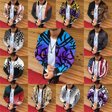 Foreign trade printed jacket for men印花男士運動立領夾克外套