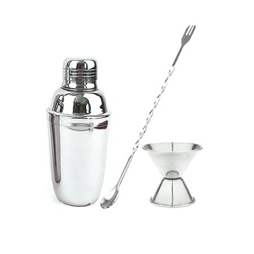 雞尾酒調酒器 300ml + 量酒器 30ml 45ml + 吧勺 套組  1套  銀色