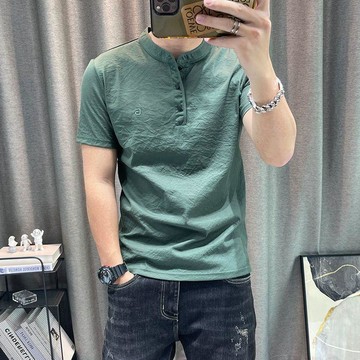 棉麻短袖T 透氣 排汗 歐洲站高品質棉麻男士POLO恤衫夏季新款刺繡涼感薄款刺繡短袖男0715