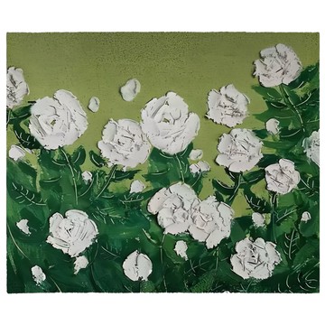 喬木居家 復古油畫花朵絲圈耐磨地墊 120 x 100cm 白玫瑰 防滑 清潔刮泥  1個