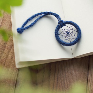 純粹靛藍 - 麻繩 迷你捕夢網成品 - 包包吊飾 男朋友的禮物