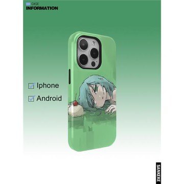 三殼殼原創綠色卡通系韓國涂層菲林二合一手機保護殼適用于蘋果16promax/plus/15/14/13/12/11/IMD手機殼