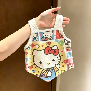 mori🎀mori韓系夏季女童凱蒂貓吊帶兒童寶寶滿印不規則下襬可愛上衣外穿
