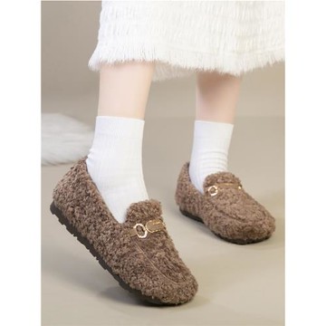 冬季加絨豆豆鞋女款加厚保暖二棉鞋一腳蹬防滑軟底舒適媽媽開車鞋