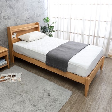 Boden-喬莫3.5尺單人書架型實木床架/床組-附插座