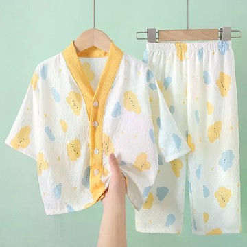 柔软透气~夏日兒童睡衣女童男童七分袖女孩中大童家居服套裝寶寶睡衣 兒童家居服可外穿 夏天睡衣 韓版空調服 中小童套裝