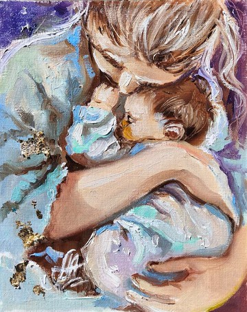 溫柔的一天 原創布面油畫。母愛藝術