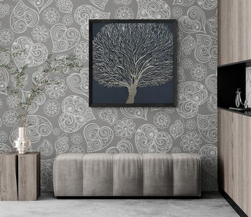畫布上的抽象灰色樹畫紋理畫客廳牆 Ar