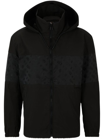 BOSS - monogram-print hooded coat - men - Polyester - 50 - Black