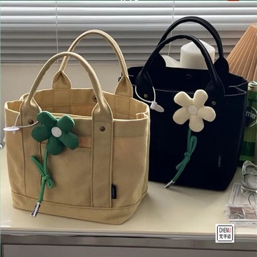 文藝手提學生便當餐盒包ins風日系純色托特帆布化妝品包【步行者戶外生活館】P