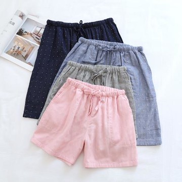 夏季新款情侶純棉睡褲雙層紗布五分褲男女式短褲寬松家居褲可外穿