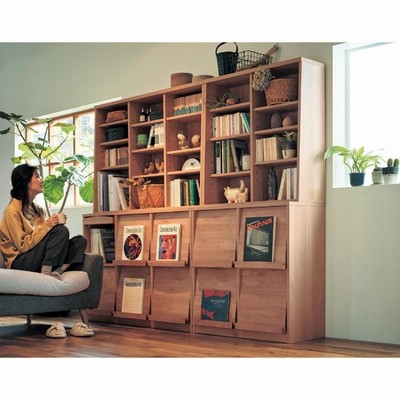 本棚 棚 フラップ扉 アルダー材 木目 収納 収納用品 A／キャビネット・4枚扉 フラップ シェルフ ラック リビング収納 おしゃれ 扉