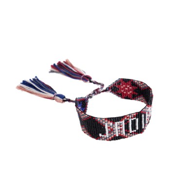 DIOR 迪奧新款波希米亞風「J ADIOR」字母圖案編織珠珠手環 (黑色/單條)