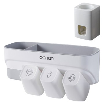 新錸家居 免釘無痕貼 多功能牙刷架3杯款 北歐灰 浴室收納好幫手  1個