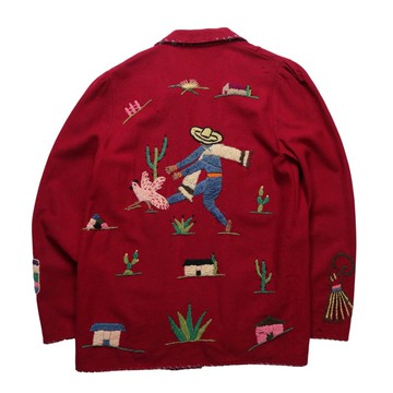 1940s 墨西哥紅色農民刺繡羊毛紀念外套