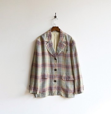 【蛋植物古著】綠星縱橫格紋古著西裝外套