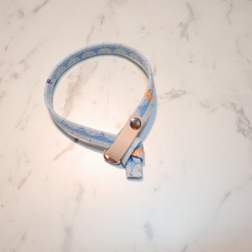 貓 項圈 水藍 波浪 海鷗 不規則 日本純棉+植鞣皮 貓咪 雙面設計 吊牌 鈴鐺