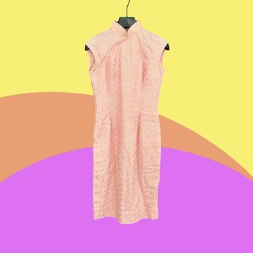 二手 古董訂製 粉色 刺繡 輕薄 無袖 旗袍 CA404