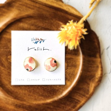 【再次販售】耳畔盛開 緋紅花朵 釉陶「金繼」耳針/耳夾/無耳洞耳夾 紅色 金色 金 黑色 黑 誇張 大尺寸 釉陶耳針 釉陶耳夾