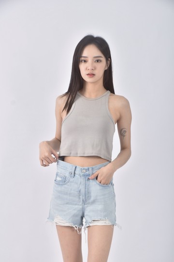 (S) uniqlo jeans丹寧牛仔棉質刷破純棉藍色短褲